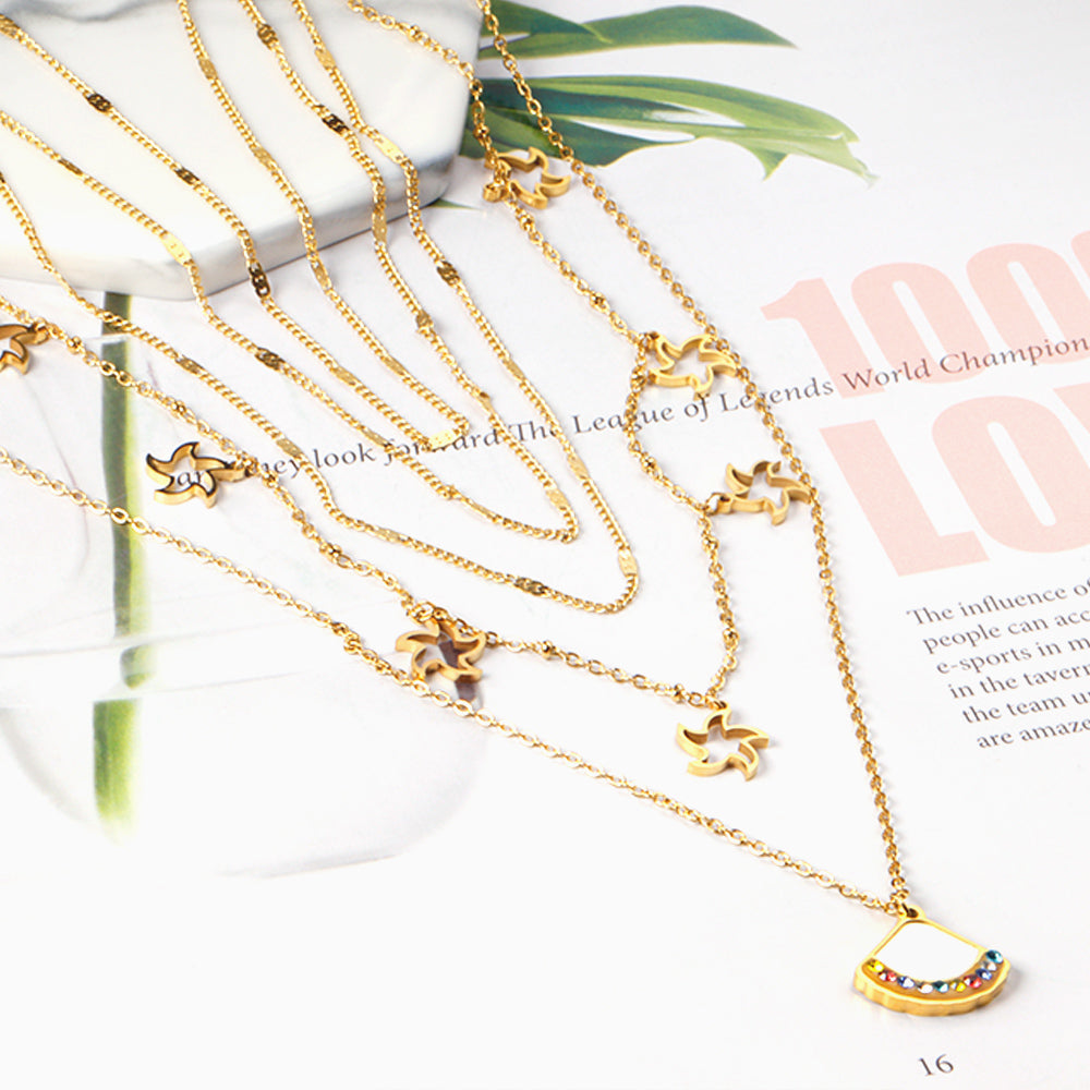 ZANORA - Multilayered With Mixed Diamonds Pendant Necklace