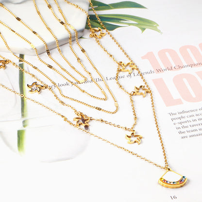 ZANORA - Multilayered With Mixed Diamonds Pendant Necklace