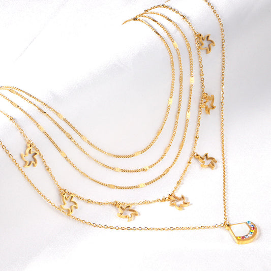 ZANORA - Multilayered With Mixed Diamonds Pendant Necklace