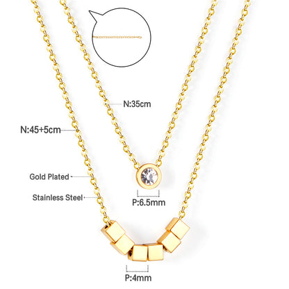 ZANORA  - 6 Squares + Double Chained With Round Diamond Necklace