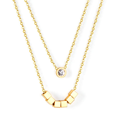 ZANORA  - 6 Squares + Double Chained With Round Diamond Necklace