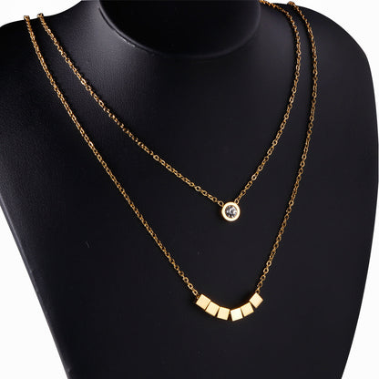 ZANORA  - 6 Squares + Double Chained With Round Diamond Necklace
