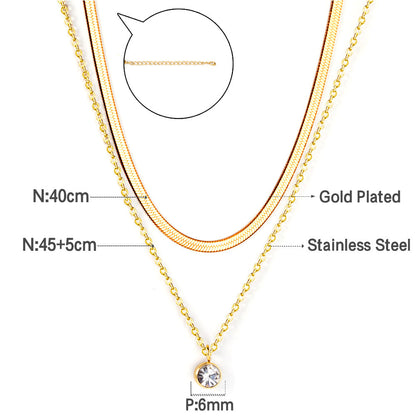 ZANORA - Double Chained Round Diamond Pendant Necklace