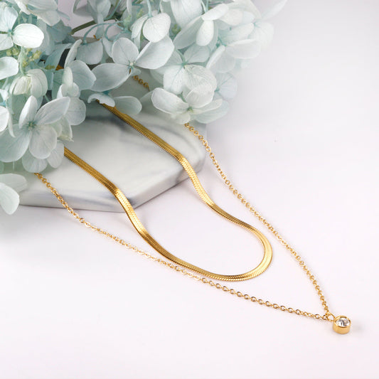 ZANORA - Double Chained Round Diamond Pendant Necklace