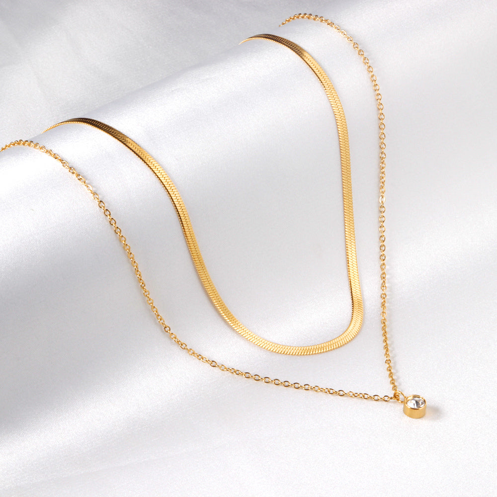 ZANORA - Double Chained Round Diamond Pendant Necklace
