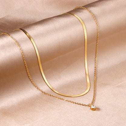 ZANORA - Double Chained Round Diamond Pendant Necklace
