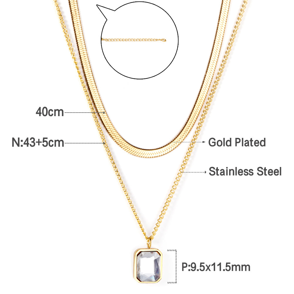 ZANORA  - Diamond Double Layered Pendant Necklace