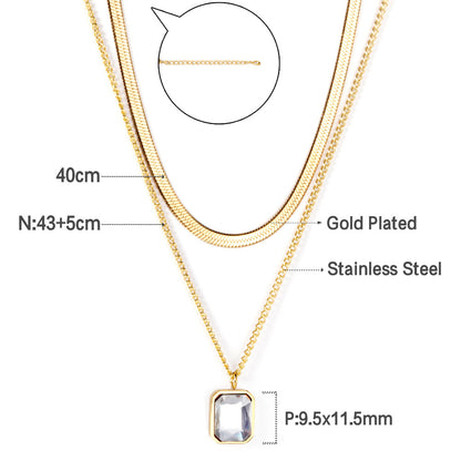 ZANORA  - Diamond Double Layered Pendant Necklace