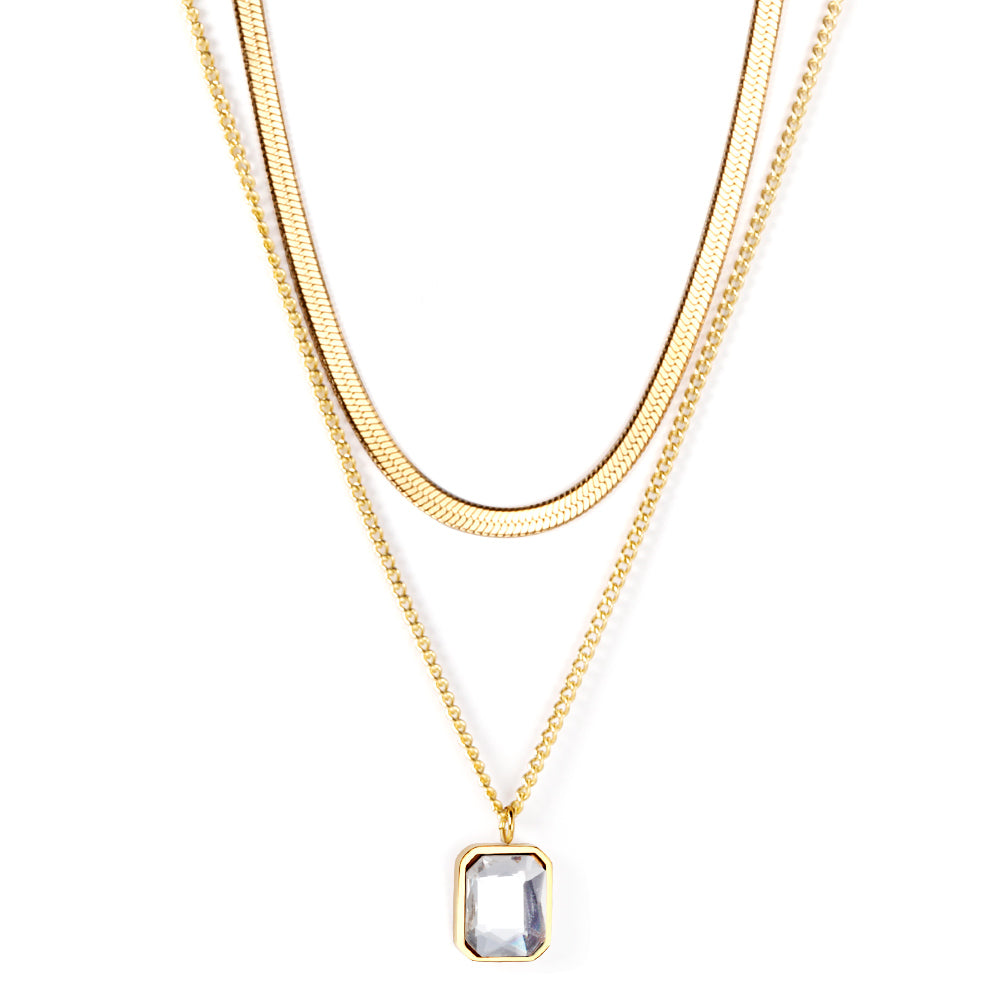 ZANORA  - Diamond Double Layered Pendant Necklace