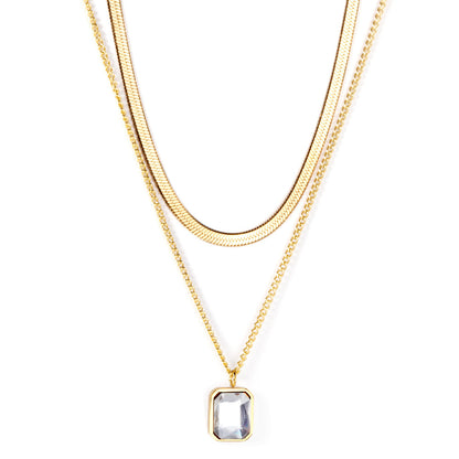 ZANORA  - Diamond Double Layered Pendant Necklace