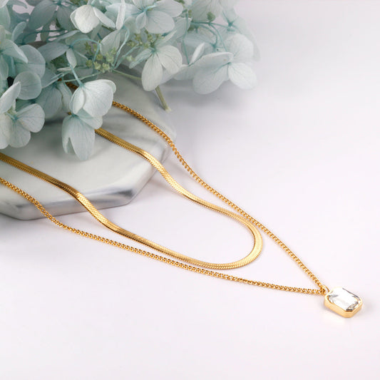 ZANORA  - Diamond Double Layered Pendant Necklace
