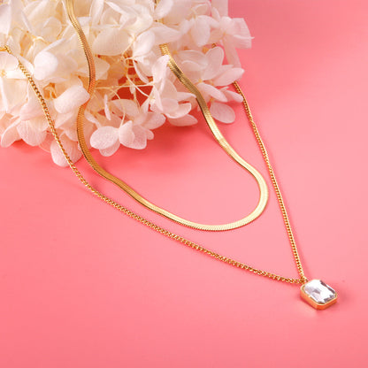 ZANORA  - Diamond Double Layered Pendant Necklace