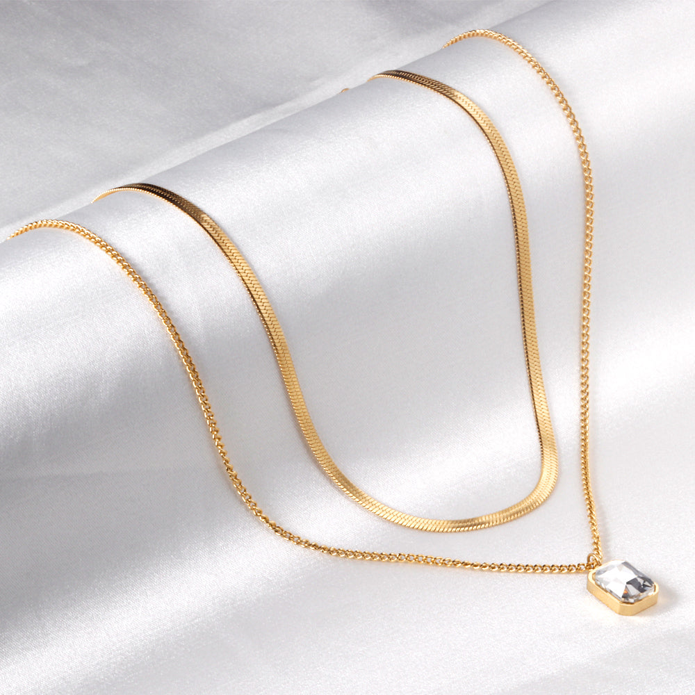 ZANORA  - Diamond Double Layered Pendant Necklace