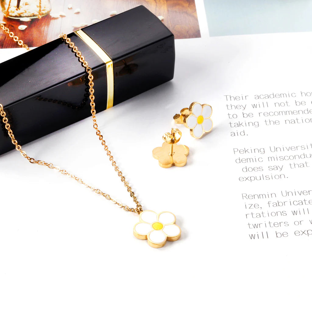 ZANORA Daisy Glow - Peach Blossom Oil Drip White Jewelry Set