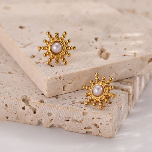 ZANORA  - White Pearl Sun Inlaid Earring