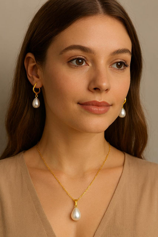 ZANORA Layali Pearl - Pearl Water Drop Jewelry Set - Gold