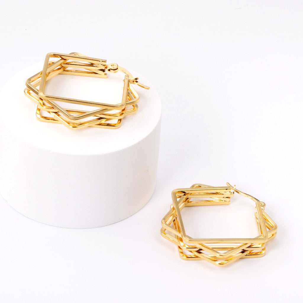 ZANORA  - Multilayered Square Hoop Earring