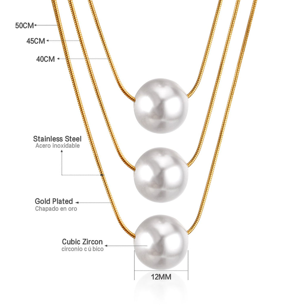 ZANORA  - Triple Layered Pearl Pendant Necklace