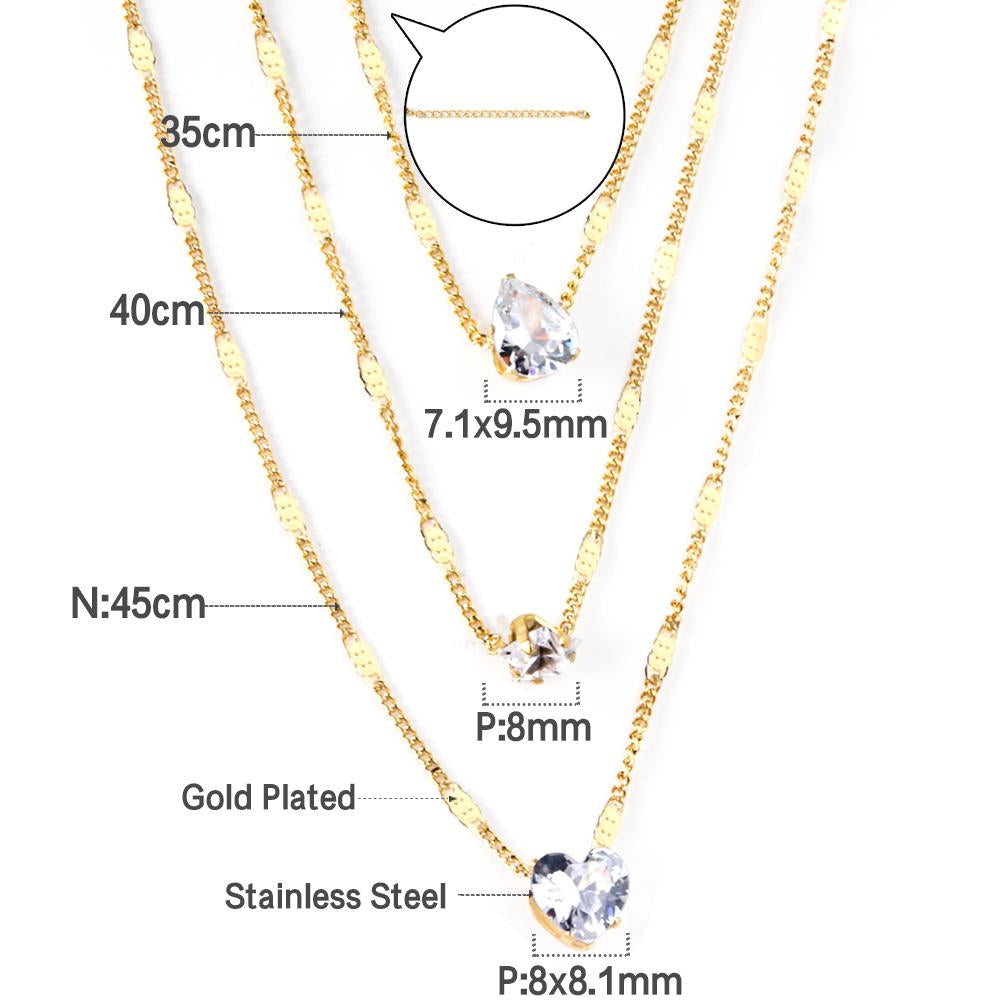 ZANORA  - Triple Layered Heart Shaped Pendant Necklace