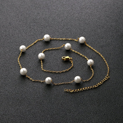 ZANORA - Gold Pearl Pendant Link Necklace