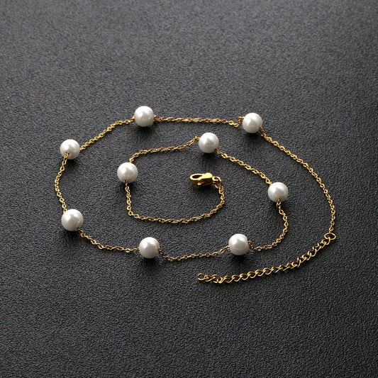 ZANORA - Gold Pearl Pendant Link Necklace