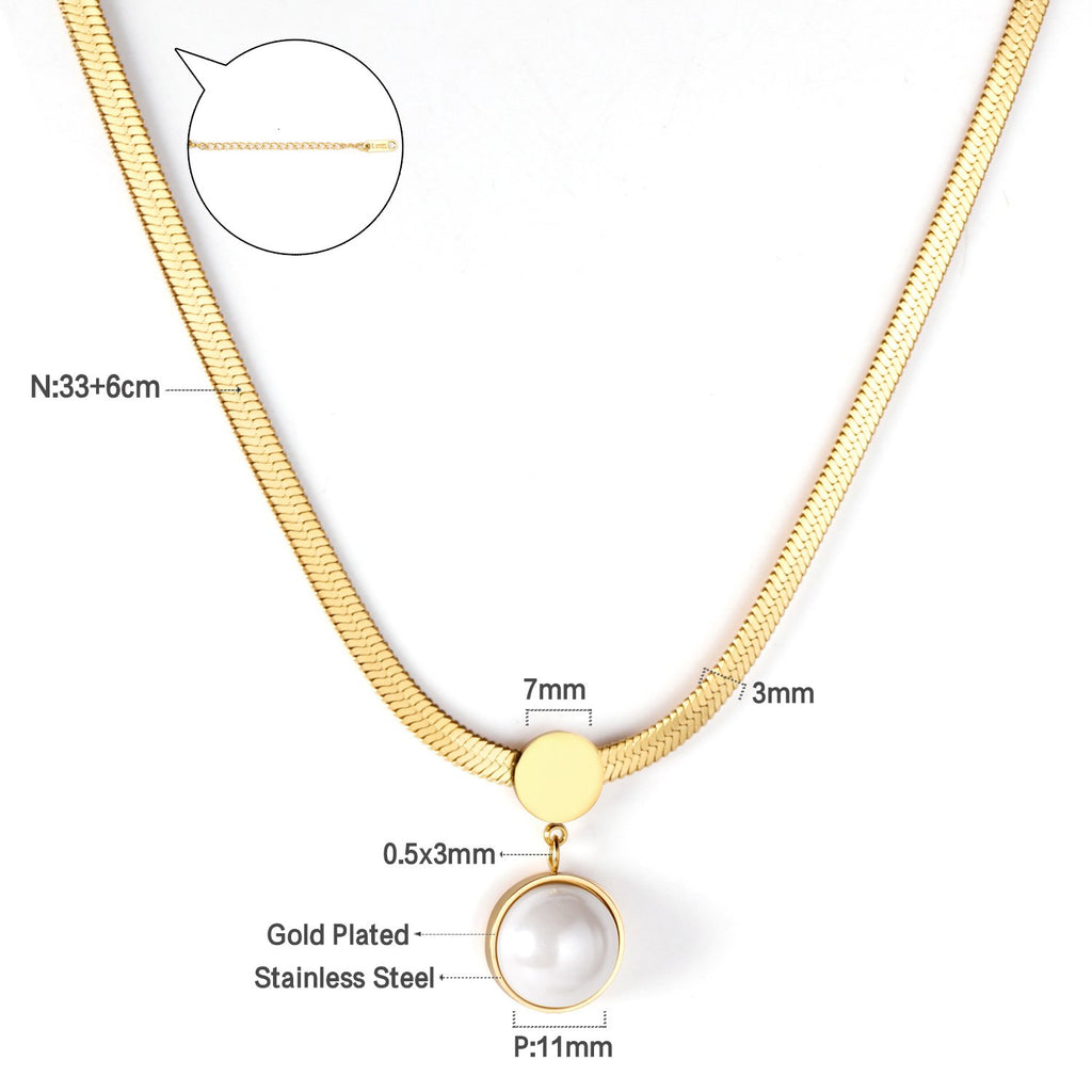 ZANORA  - White Pearl Flat Pendant Necklace