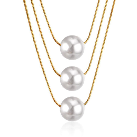 ZANORA  - Triple Layered Pearl Pendant Necklace