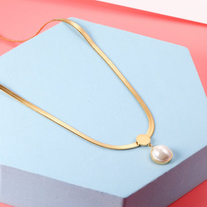 ZANORA  - White Pearl Flat Pendant Necklace