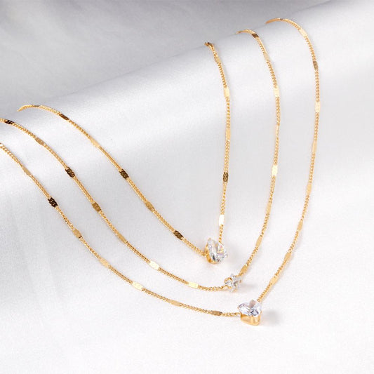 ZANORA  - Triple Layered Heart Shaped Pendant Necklace