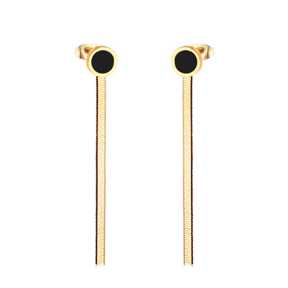 ZANORA  - Black Round Shell Drop & Dangle Earring