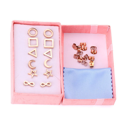 ZANORA  - Round Square Triangle Star Moon 6Pairs/box Earring