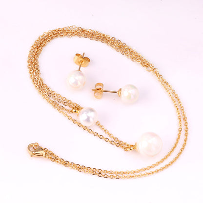 ZANORA - White Pearl Double Chained Jewelry Set