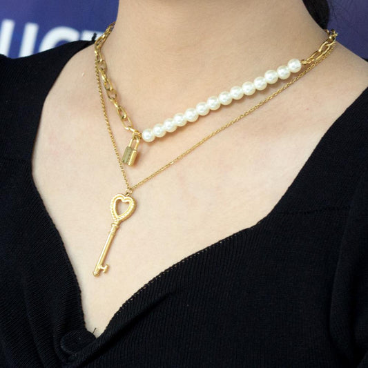 ZANORA - Key & Lock Double Pendant Necklace