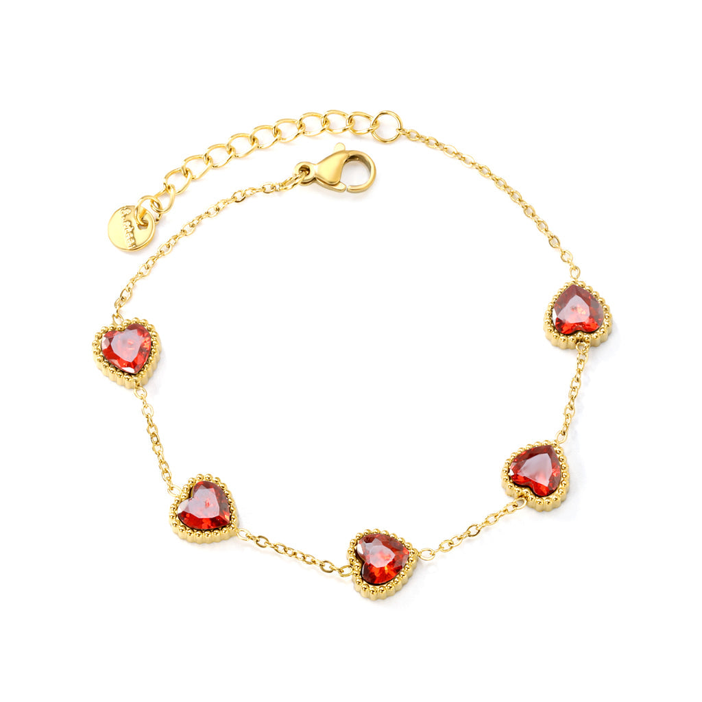 ZANORA - Red Zirconia Heart Stone Bracelet