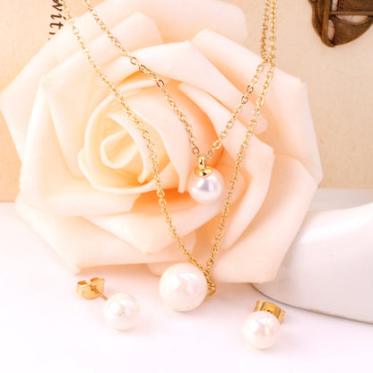 ZANORA - White Pearl Double Chained Jewelry Set