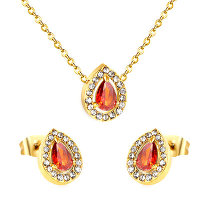ZANORA - Teardrop Garnet Red Zirconia Stone Jewelry Set
