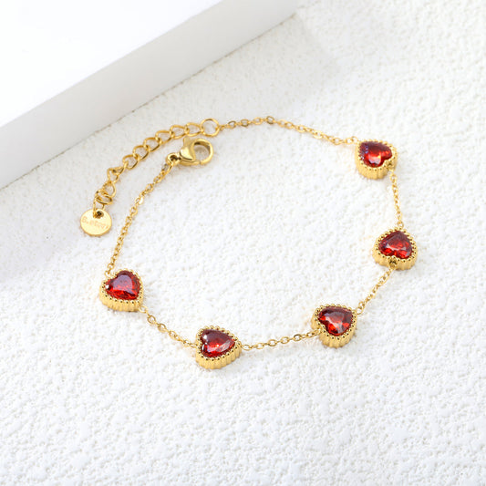 ZANORA - Red Zirconia Heart Stone Bracelet