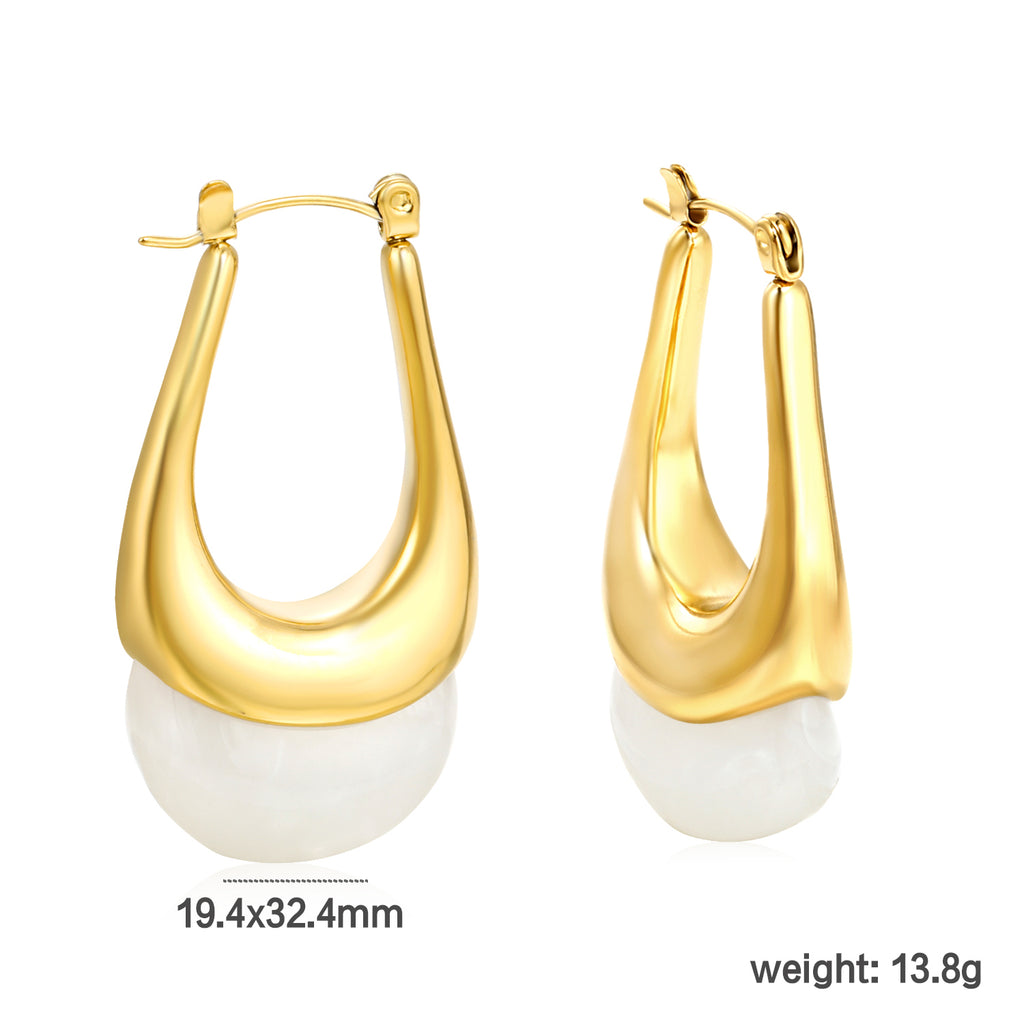 ZANORA - Oval Hoop White Pearl Earring
