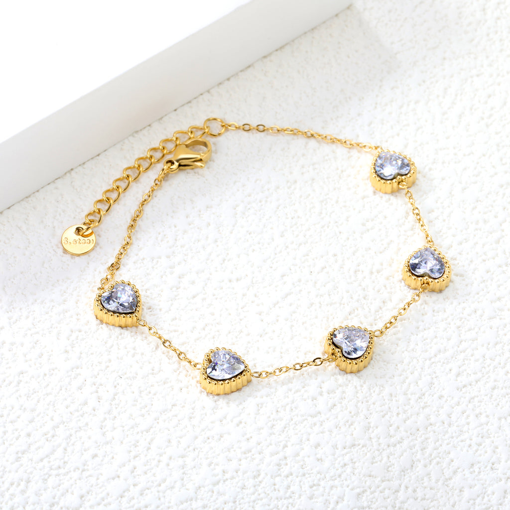 ZANORA - White Zirconia Heart Stone Bracelet