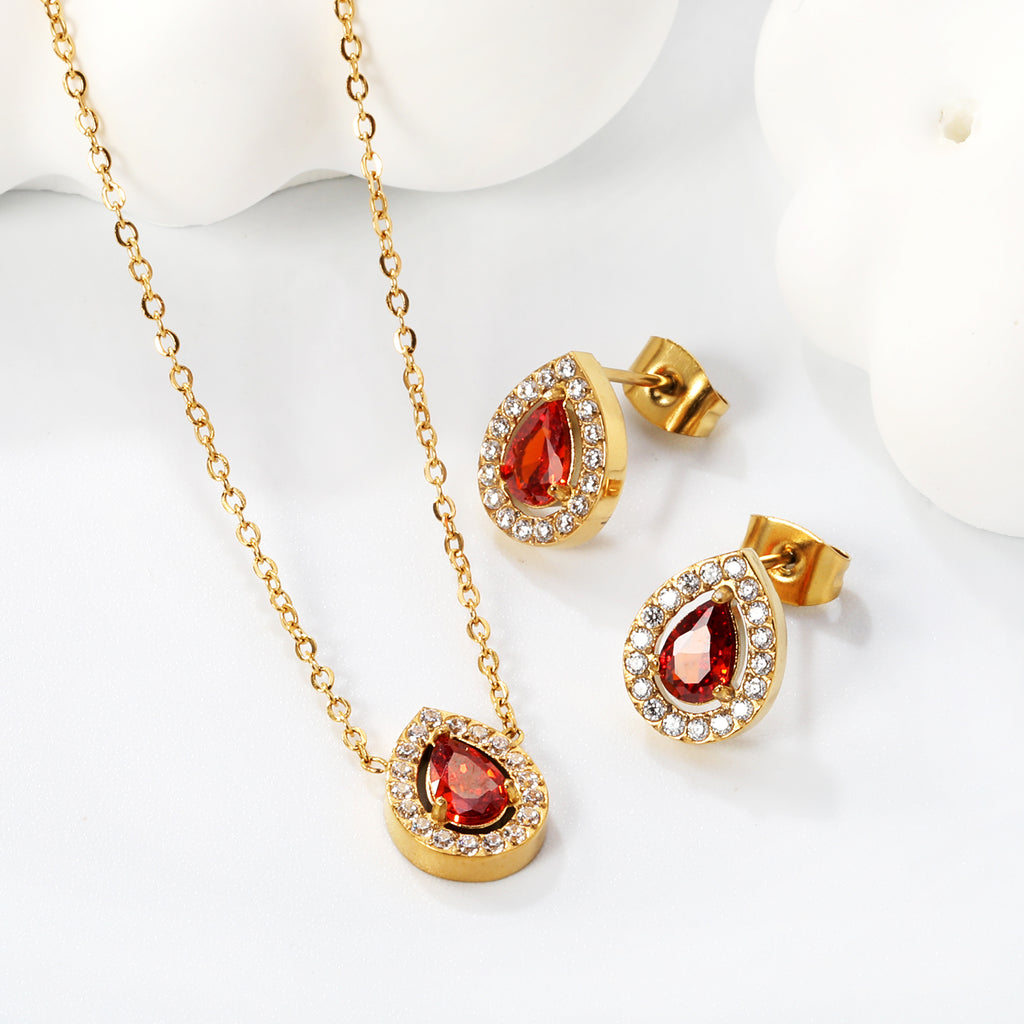 ZANORA - Teardrop Garnet Red Zirconia Stone Jewelry Set