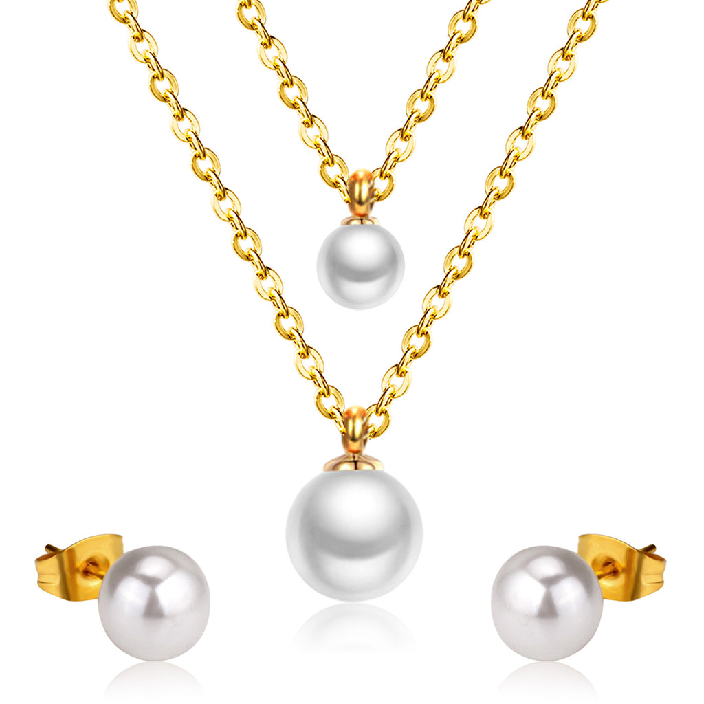 ZANORA - White Pearl Double Chained Jewelry Set