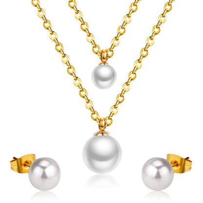 ZANORA - White Pearl Double Chained Jewelry Set