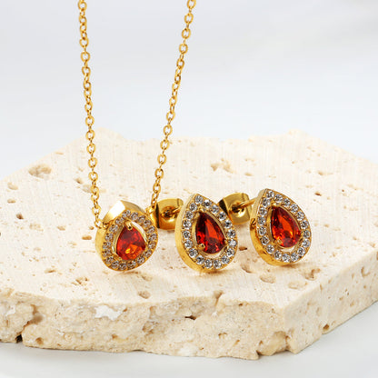 ZANORA - Teardrop Garnet Red Zirconia Stone Jewelry Set
