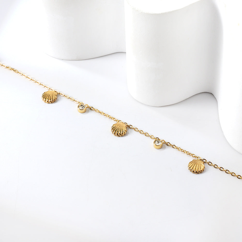 ZANORA- 3 Shells + 2 Cylindrical White Diamond Bracelet