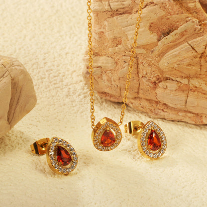 ZANORA - Teardrop Garnet Red Zirconia Stone Jewelry Set