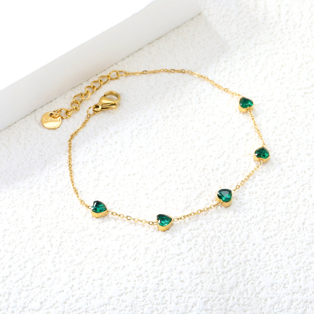 ZANORA - Heart Shaped Emerald Zirconia Bracelet