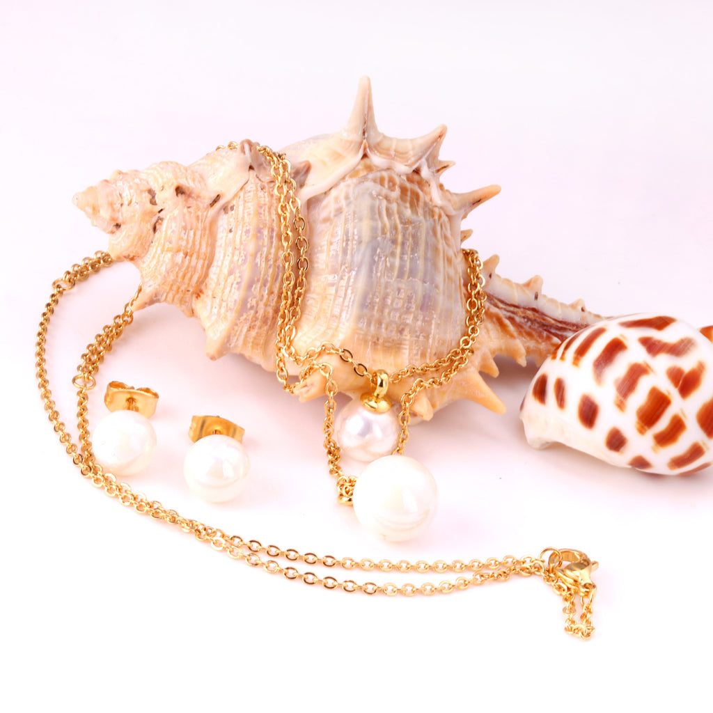 ZANORA - White Pearl Double Chained Jewelry Set