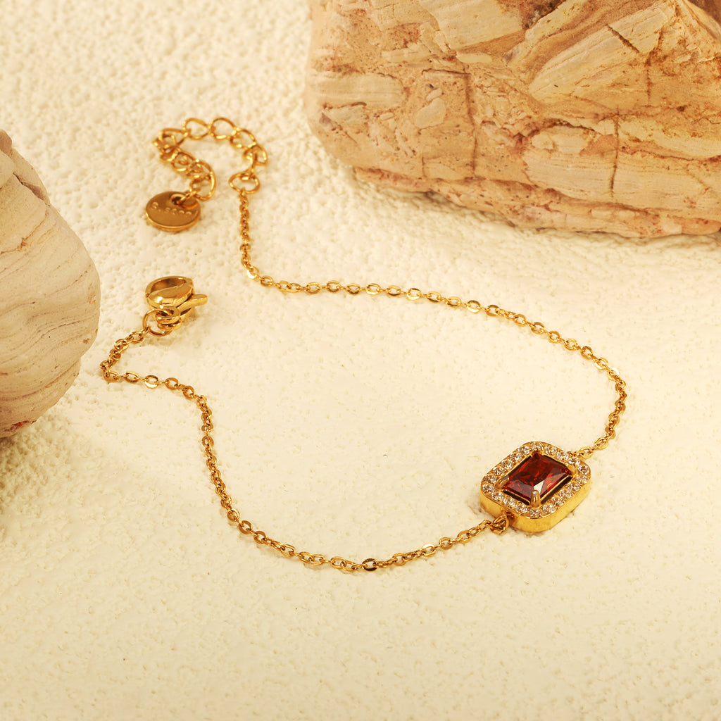 ZANORA - Rectangle Red Zirconia Stone Bracelet