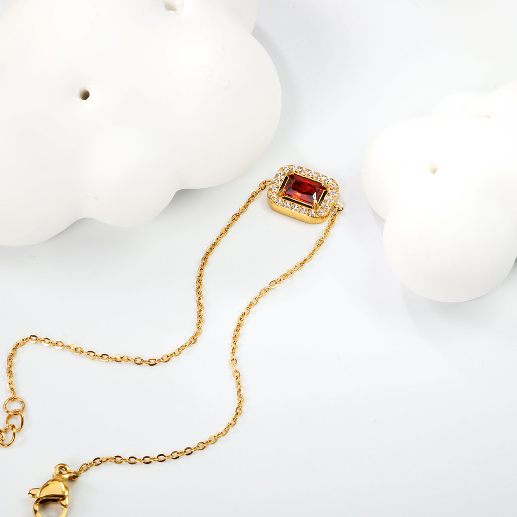 ZANORA - Rectangle Red Zirconia Stone Bracelet