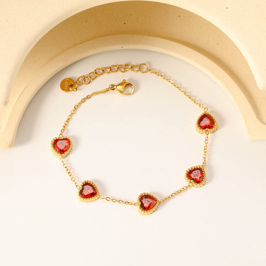 ZANORA - Red Zirconia Heart Stone Bracelet